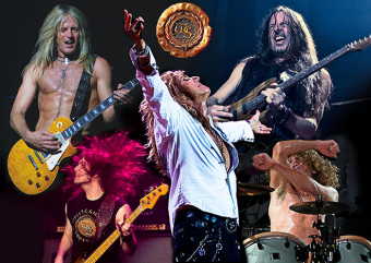 David Coverdale (m.) im Kreise seiner Musiker Doug Aldrich (l.), Reb Beach, Brian Tichy und Michael Devin (im Uhrzeigersinn)